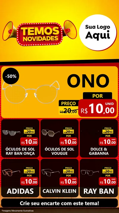 Modelo de Rede Social para Stories com o tema Temos Novidades para Óticas