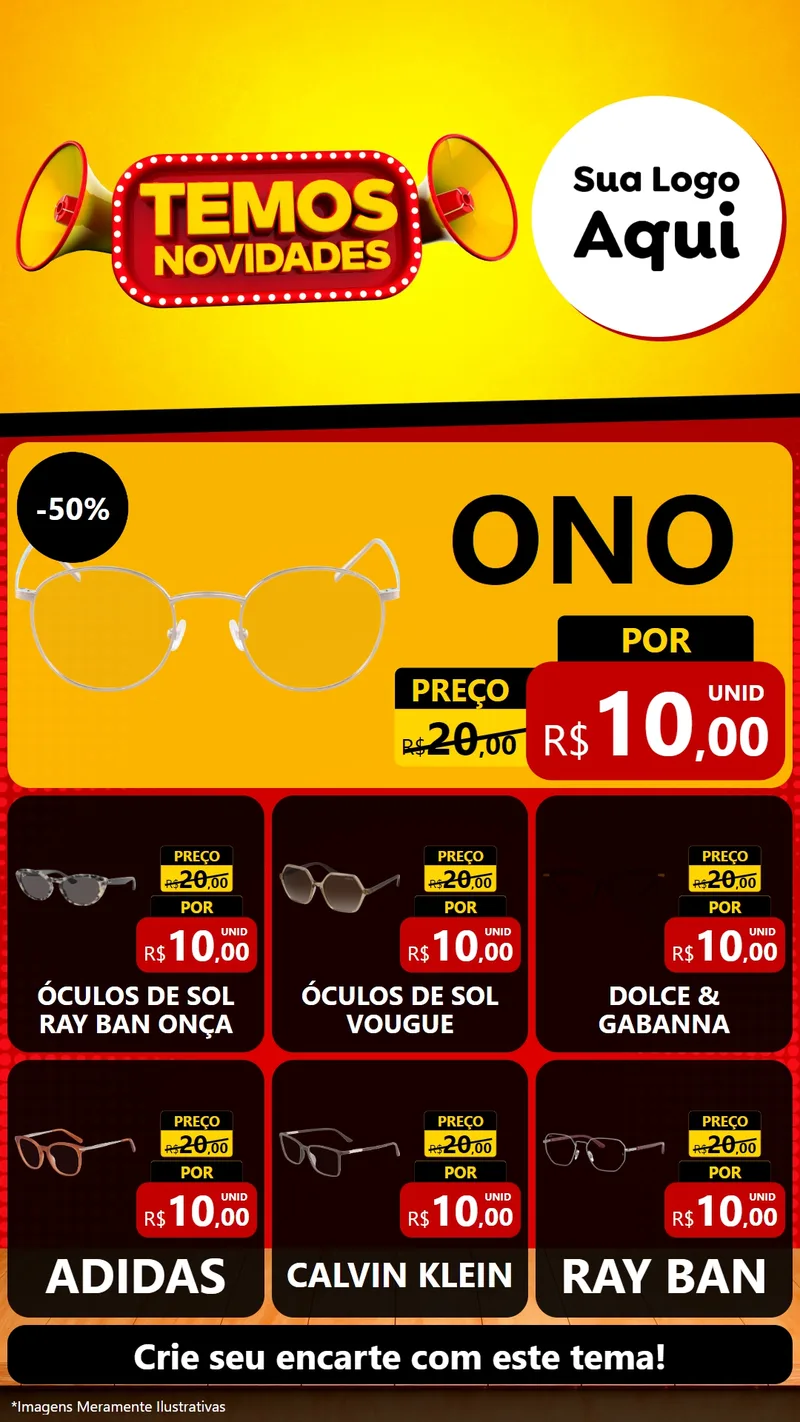 Modelo de Rede Social para Stories com o tema Temos Novidades para Óticas