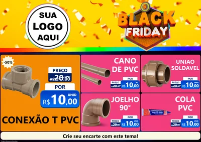 Modelo de Encarte para Encarte A4 Horizontal com o tema Black Friday para Tubos e conexões