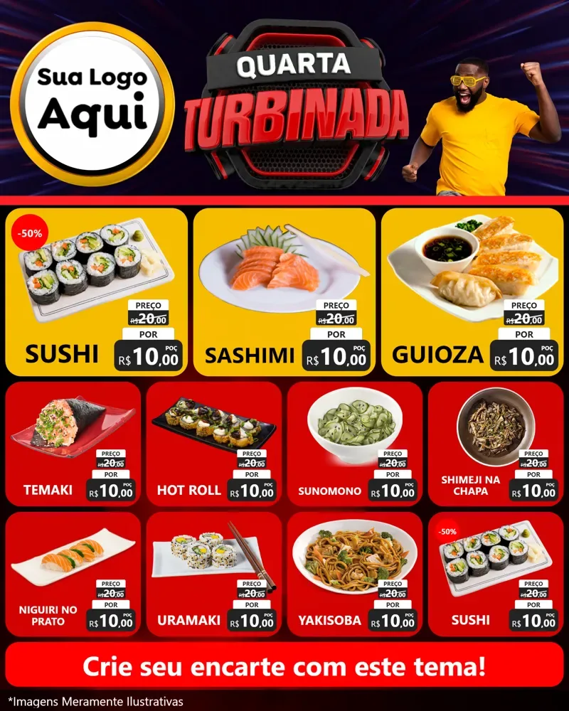 Modelo de Rede Social para Feed Instagram com o tema Quarta Turbinada para Comida japonesa