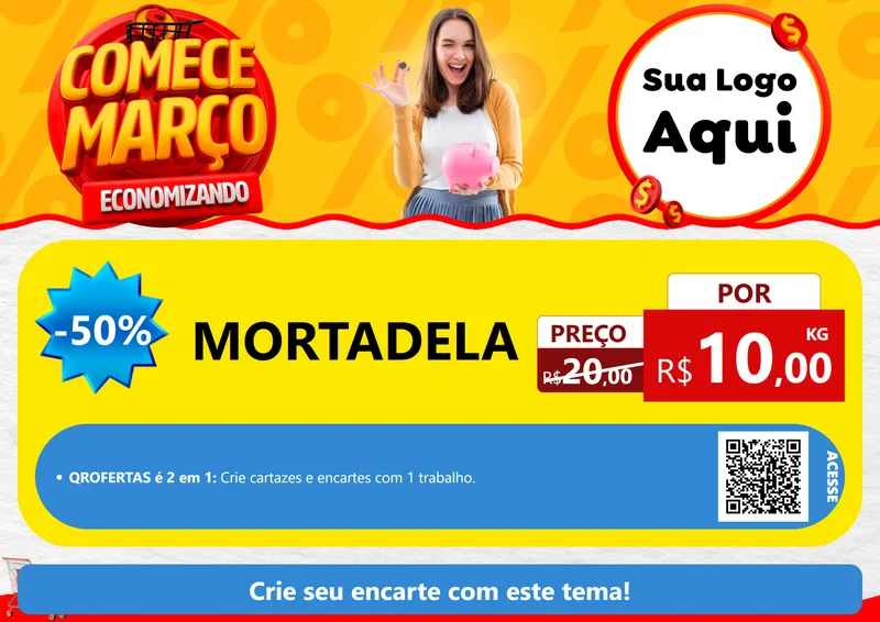 Modelo de Cartaz para Cartaz A4 Horizontal com o tema Comece Março Economizando para Frios e Laticínios