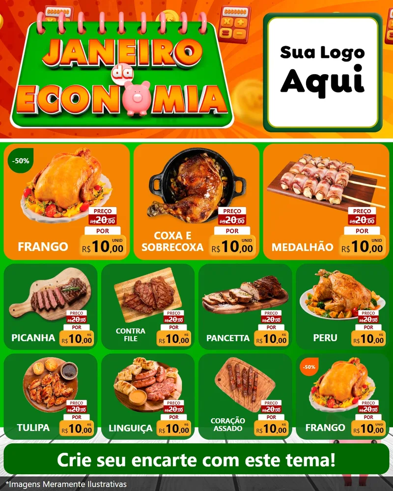 Modelo de Rede Social para Feed Instagram com o tema Janeiro da Economia para Assados