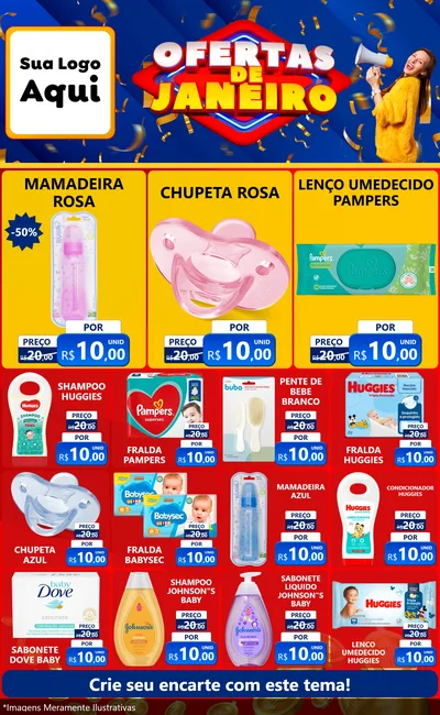 Modelo de Encarte para Encarte Grande com o tema Ofertas de Janeiro para Bebês