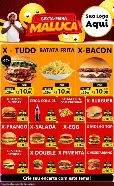 Modelo de Encarte para Encarte Grande com o tema Sexta-feira Maluca para Hamburgueria