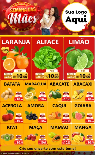 Modelo de Encarte para Encarte Grande com o tema Semana das Mães para Hortifrúti