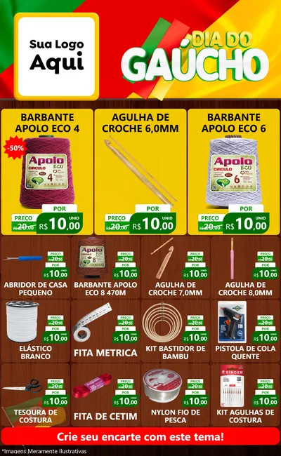 Modelo de Encarte para Encarte Grande com o tema Dia do Gaúcho para Armarinho e Aviamentos