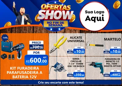 Modelo de Encarte para Encarte A4 Horizontal com o tema Ofertas Show No Fim De Semana para Maquinas e Ferramentas