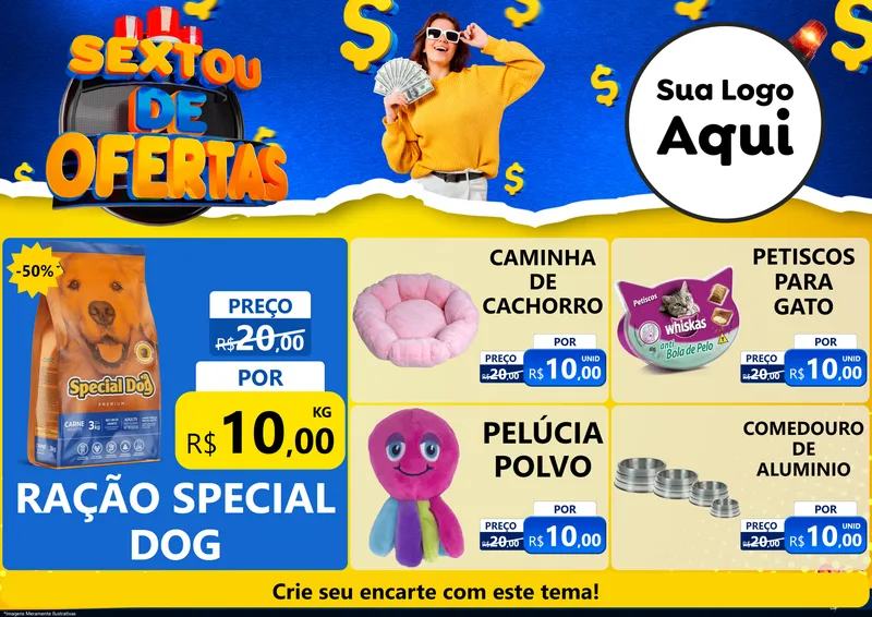 Modelo de Encarte para Encarte A4 Horizontal com o tema Sextou de Ofertas para Pet Shop