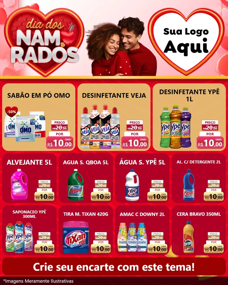 Modelo de Rede Social para Feed Instagram com o tema Dia dos Namorados para Produtos de Limpeza