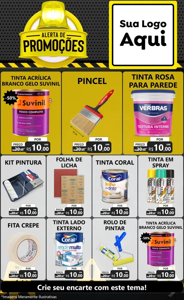 Modelo de Encarte para Encarte Grande com o tema Alerta de Promoções para Tintas e Ferramentas