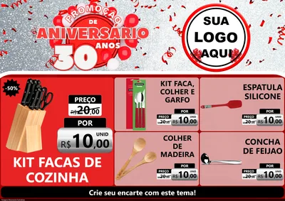 Modelo de Encarte para Encarte A4 Horizontal com o tema Promoção de Aniversário - 30 Anos para Utilidades Domésticas