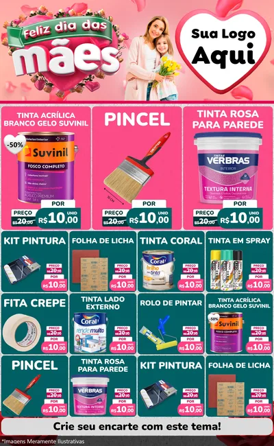 Modelo de Encarte para Encarte Grande com o tema Feliz Dia das Mães para Tintas e Ferramentas