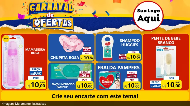 Modelo de TV para TV Horizontal com o tema Carnaval de Ofertas para Bebês