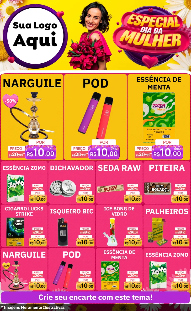 Modelo de Encarte para Encarte Grande com o tema Especial Dia da Mulher para Tabacaria