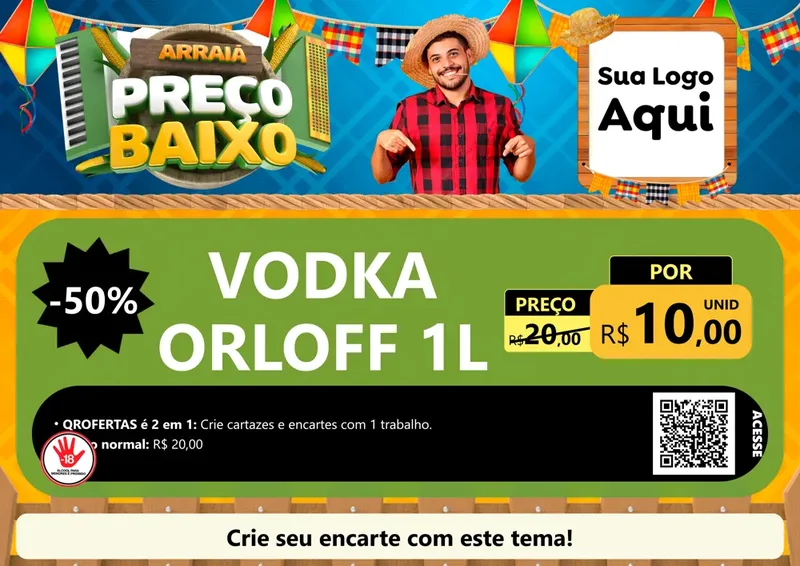 Modelo de Cartaz para Cartaz A4 Horizontal com o tema Arraiá de Preço Baixo - Junina para Distribuidora de bebidas