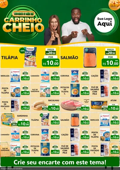 Modelo de Encarte para Encarte A4 Vertical com o tema Carrinho Cheio para Peixaria