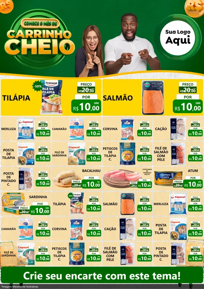 Modelo de Encarte para Encarte A4 Vertical com o tema Carrinho Cheio para Peixaria