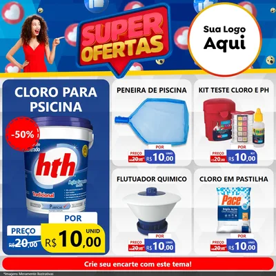 Modelo de Rede Social para Feed Facebook com o tema Super Ofertas para Produtos para Piscina