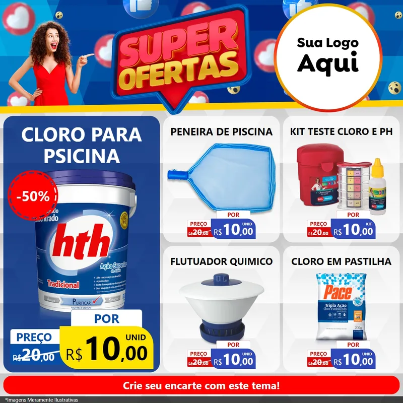 Modelo de Rede Social para Feed Facebook com o tema Super Ofertas para Produtos para Piscina