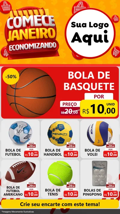 Modelo de Rede Social para Stories com o tema Comece Janeiro Economizando para Artigos Esportivos