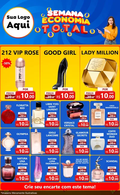 Modelo de Encarte para Encarte Grande com o tema Semana Economia Total para Perfumes