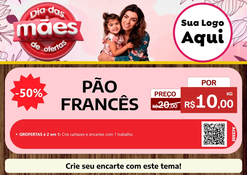 Modelo de Cartaz para Cartaz A4 Horizontal com o tema Dia Das Mães De Ofertas para Padaria