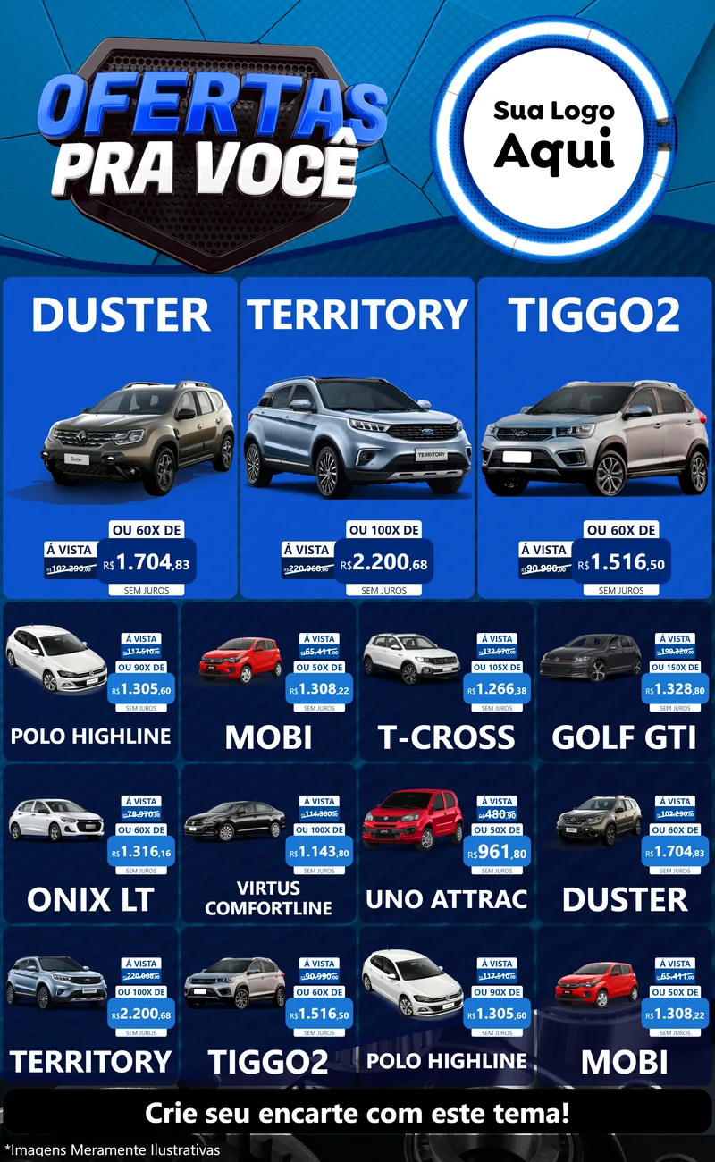 Modelo de Encarte para Encarte Grande com o tema Ofertas Para Você - Auto e Motopeças para Concessionaria de Carros