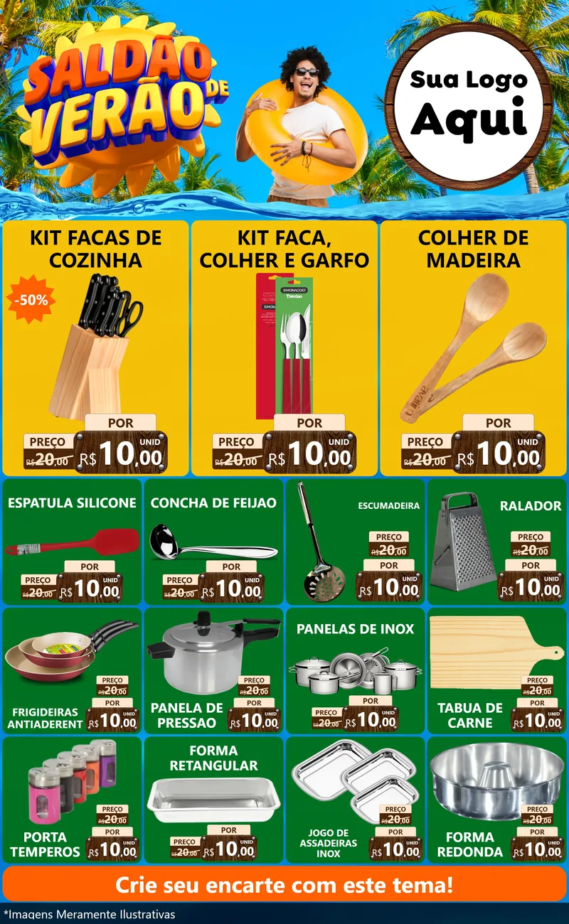 Modelo de Encarte para Encarte Grande com o tema Saldão de Verão para Utilidades Domésticas