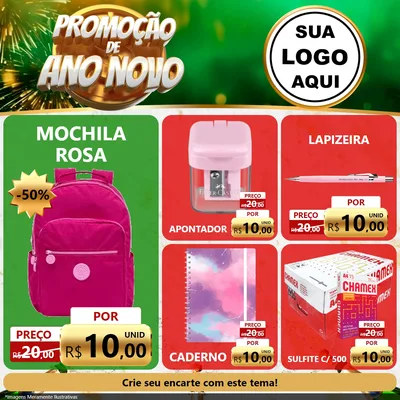 Modelo de Rede Social para Feed Facebook com o tema Promoção de Ano Novo para Papelaria