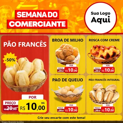 Modelo de Rede Social para Feed Facebook com o tema Semana do Comerciante para Padaria