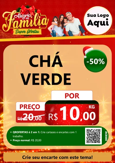 Modelo de Cartaz para Cartaz A4 Vertical com o tema Alegria em Família Super Ofertas - Natal para Produtos Naturais