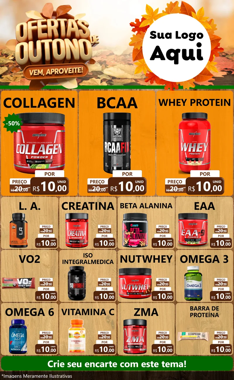 Modelo de Encarte para Encarte Grande com o tema Ofertas de Outono - Vem, Aproveite! para Suplementos alimentares