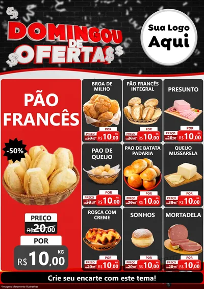 Modelo de Encarte para Encarte A4 Vertical com o tema Domingou de Ofertas para Padaria