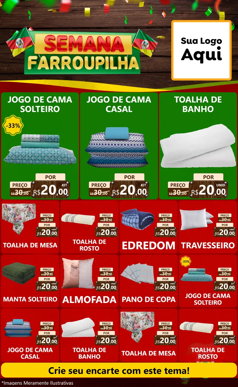 Modelo de Encarte para Encarte Grande com o tema Semana Farroupilha para Cama, Mesa e Banho