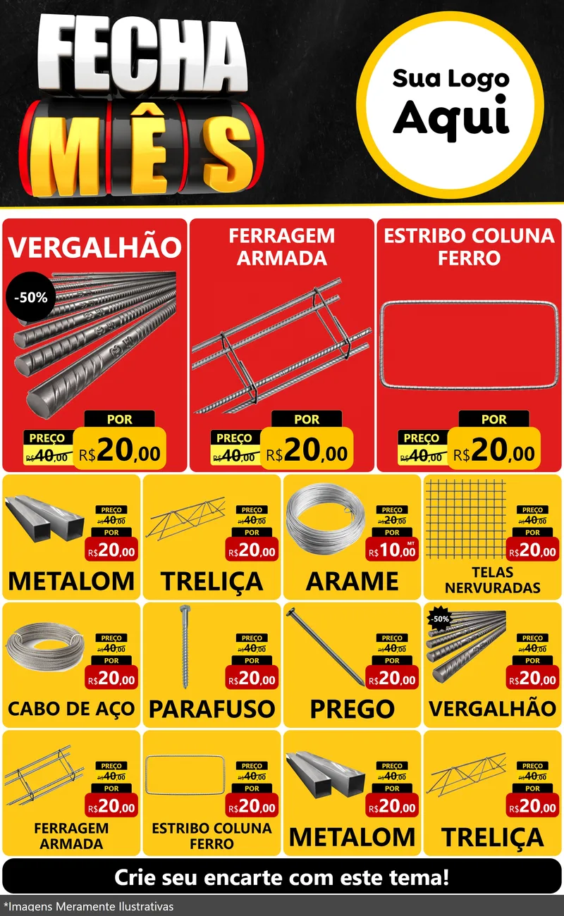 Modelo de Encarte para Encarte Grande com o tema Fecha Mês para Ferragens