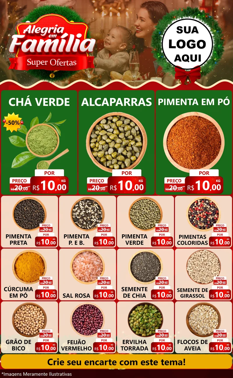 Modelo de Encarte para Encarte Grande com o tema Alegria Em Família - Super Ofertas para Produtos Naturais