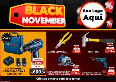 Modelo de Encarte para Encarte A4 Horizontal com o tema Black November para Maquinas e Ferramentas