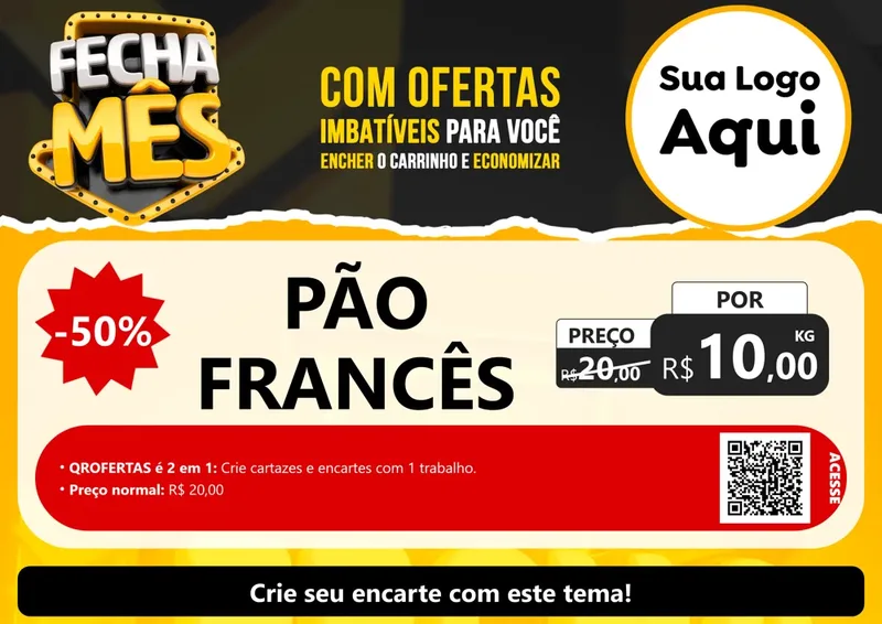 Modelo de Cartaz para Cartaz A4 Horizontal com o tema Fecha Mês para Padaria