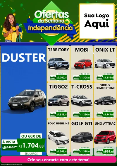 Modelo de Encarte para Encarte A4 Vertical com o tema Ofertas da Semana da Independência para Concessionaria de Carros