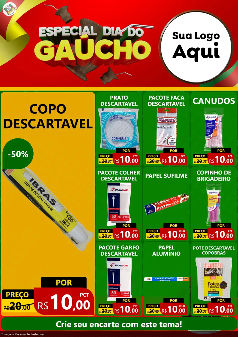 Modelo de Encarte para Encarte A4 Vertical com o tema Especial Dia do Gaúcho para Embalagens