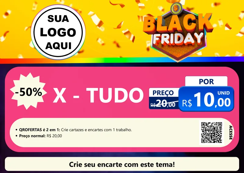 Modelo de Cartaz para Cartaz A4 Horizontal com o tema Black Friday para Hamburgueria