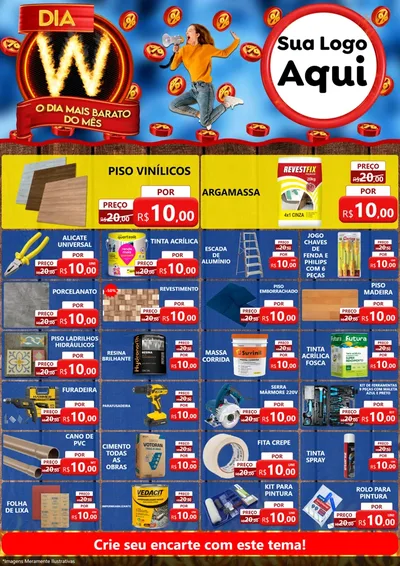 Modelo de Encarte para Encarte A4 Vertical com o tema Dia W - O Dia Mais Barato Do Mês para Material para Construção