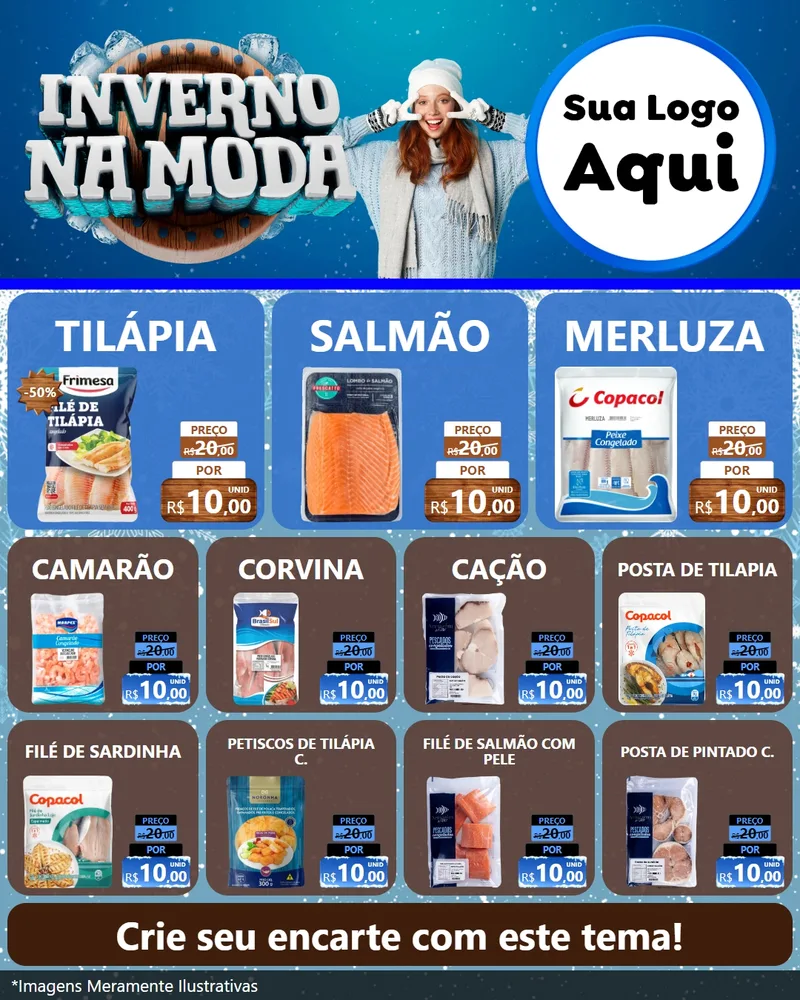 Modelo de Rede Social para Feed Instagram com o tema Inverno na Moda para Peixaria