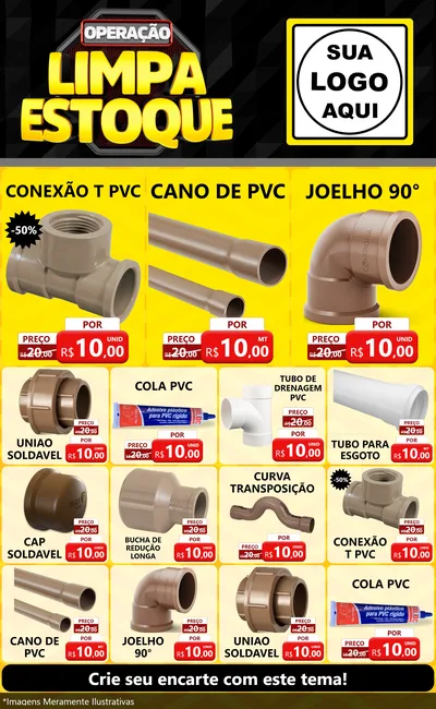 Modelo de Encarte para Encarte Grande com o tema Operação Limpa Estoque para Tubos e conexões