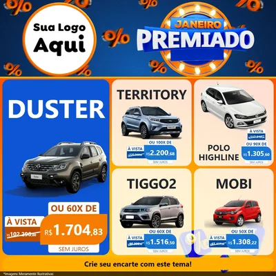 Modelo de Rede Social para Feed Facebook com o tema Janeiro Premiado para Concessionaria de Carros