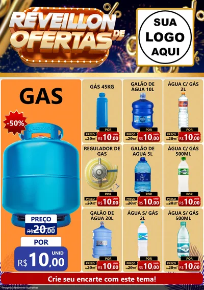 Modelo de Encarte para Encarte A4 Vertical com o tema Réveillon de Ofertas para Água e gás