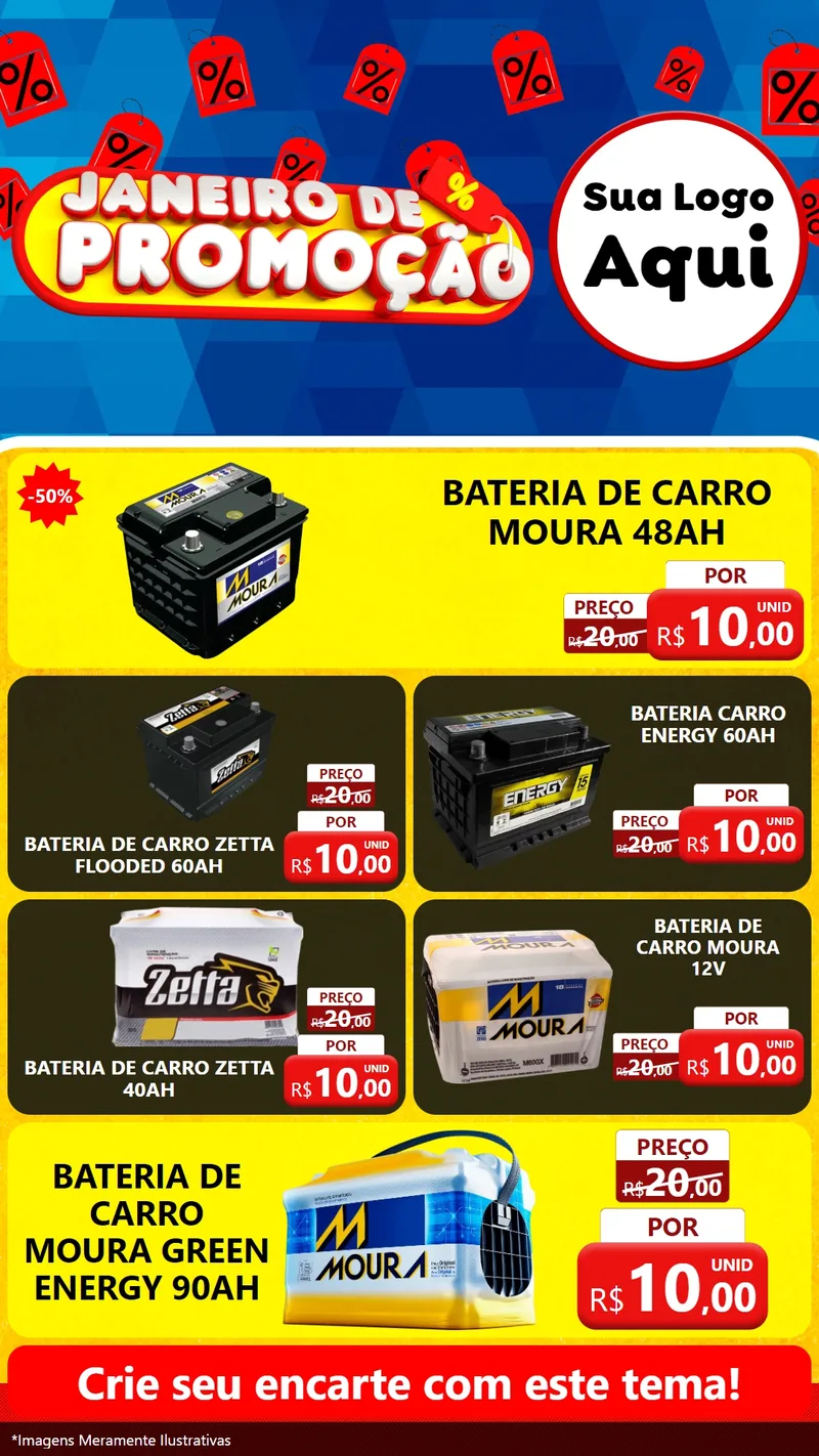 Modelo de TV para TV Vertical com o tema Janeiro de Promoção para Baterias Elétricas