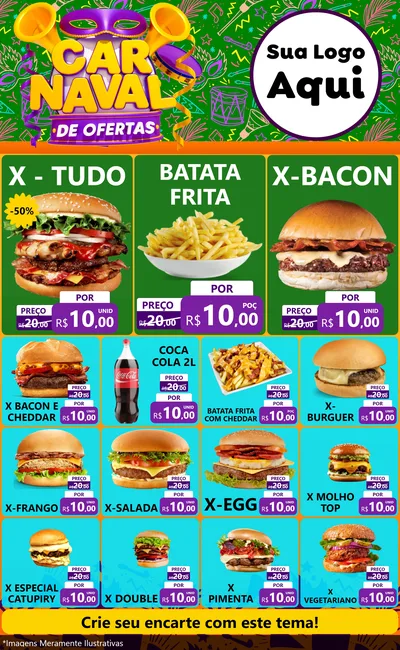 Modelo de Encarte para Encarte Grande com o tema Carnaval de Ofertas para Hamburgueria