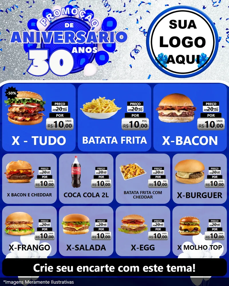 Modelo de Rede Social para Feed Instagram com o tema Promoção de Aniversário - 30 Anos para Hamburgueria