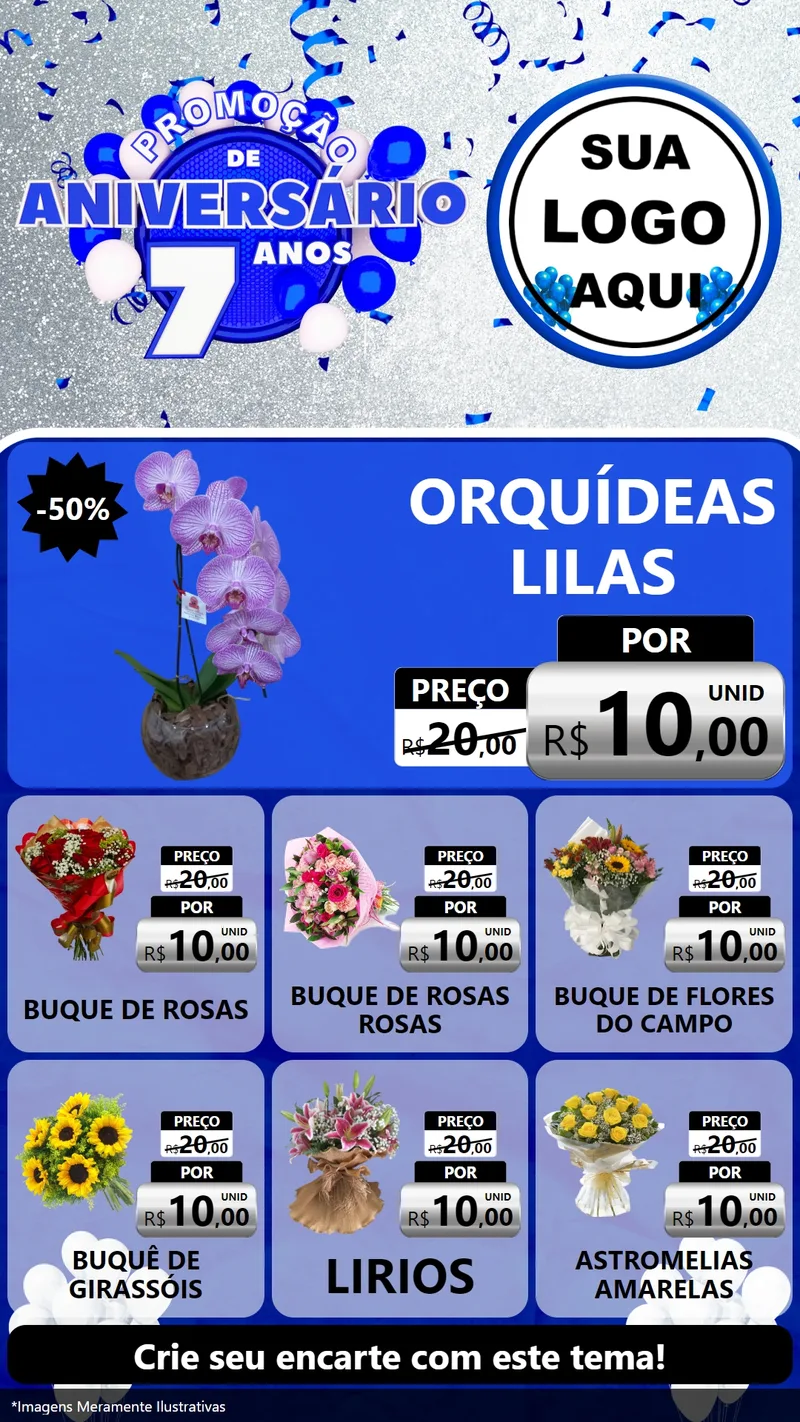 Modelo de Rede Social para Stories com o tema Promoção de Aniversário - 7 Anos para Floricultura e jardim